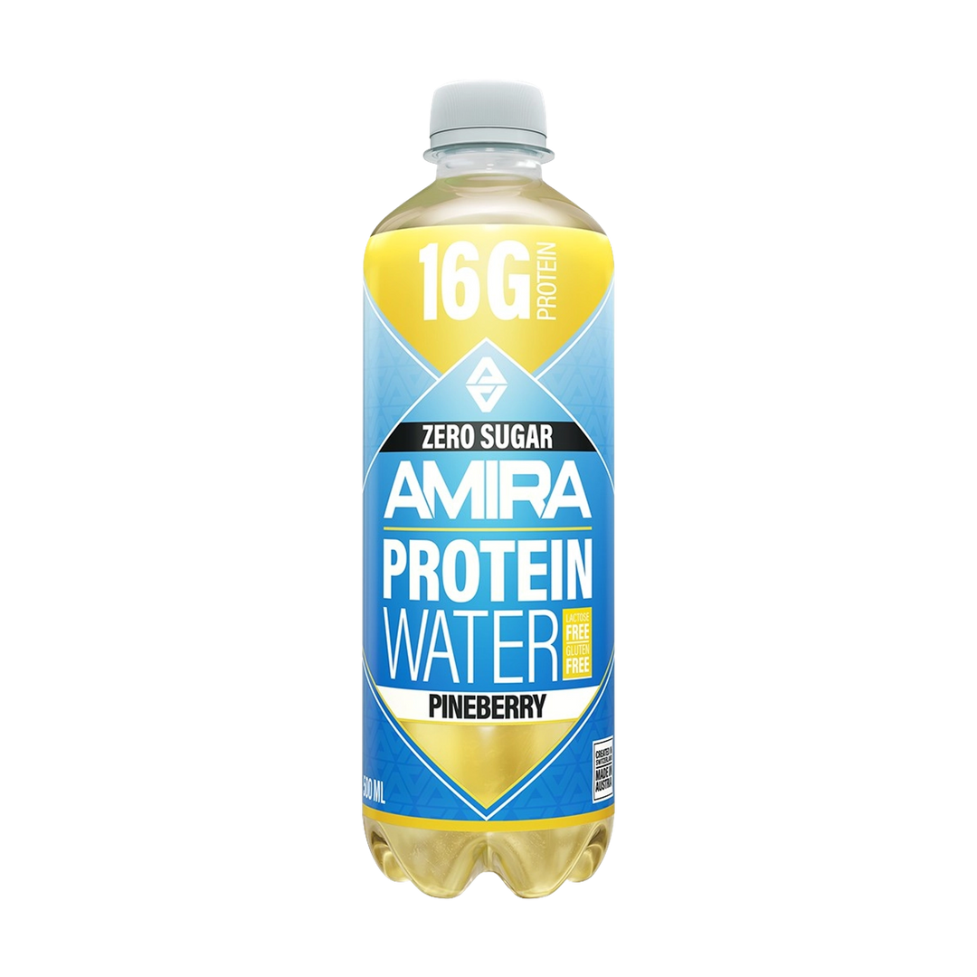 AMIRA Protein Water - Pineberry 500ml bottle on white background with refreshing look and feel