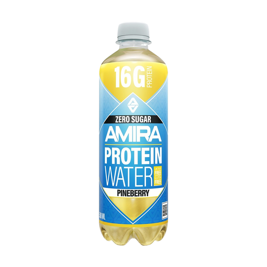 AMIRA Protein Water - Pineberry 500ml bottle on white background with refreshing look and feel