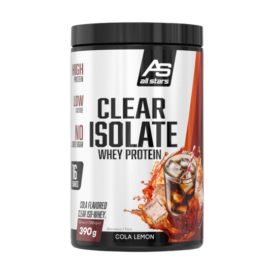 All Stars Clear Isolate 390g protein powder in transparent plastic jar 