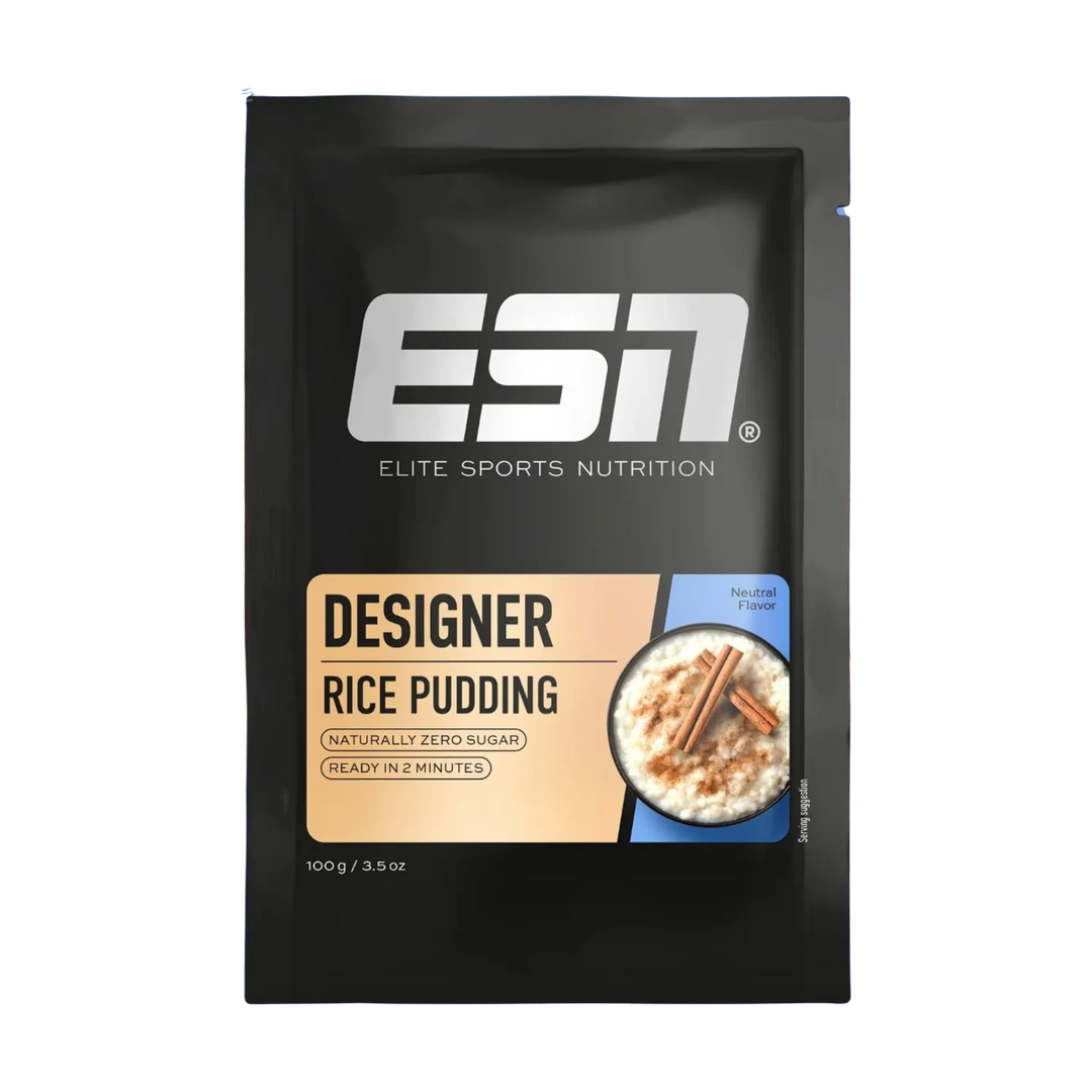 A 100g sample of ESN Designer Rice Pudding, a creamy and indulgent dessert