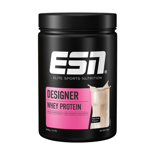  ESN Designer Whey Protein 908g - Scoop of protein powder next to the container with a serving suggestion