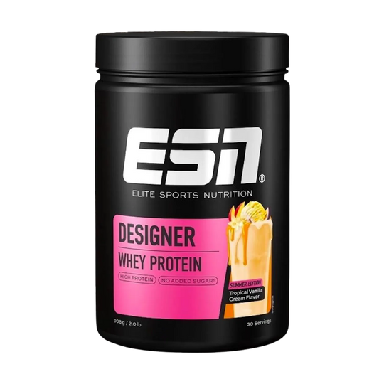 ESN Designer Whey Protein 908g - Front view of the product packaging with logo and product name 