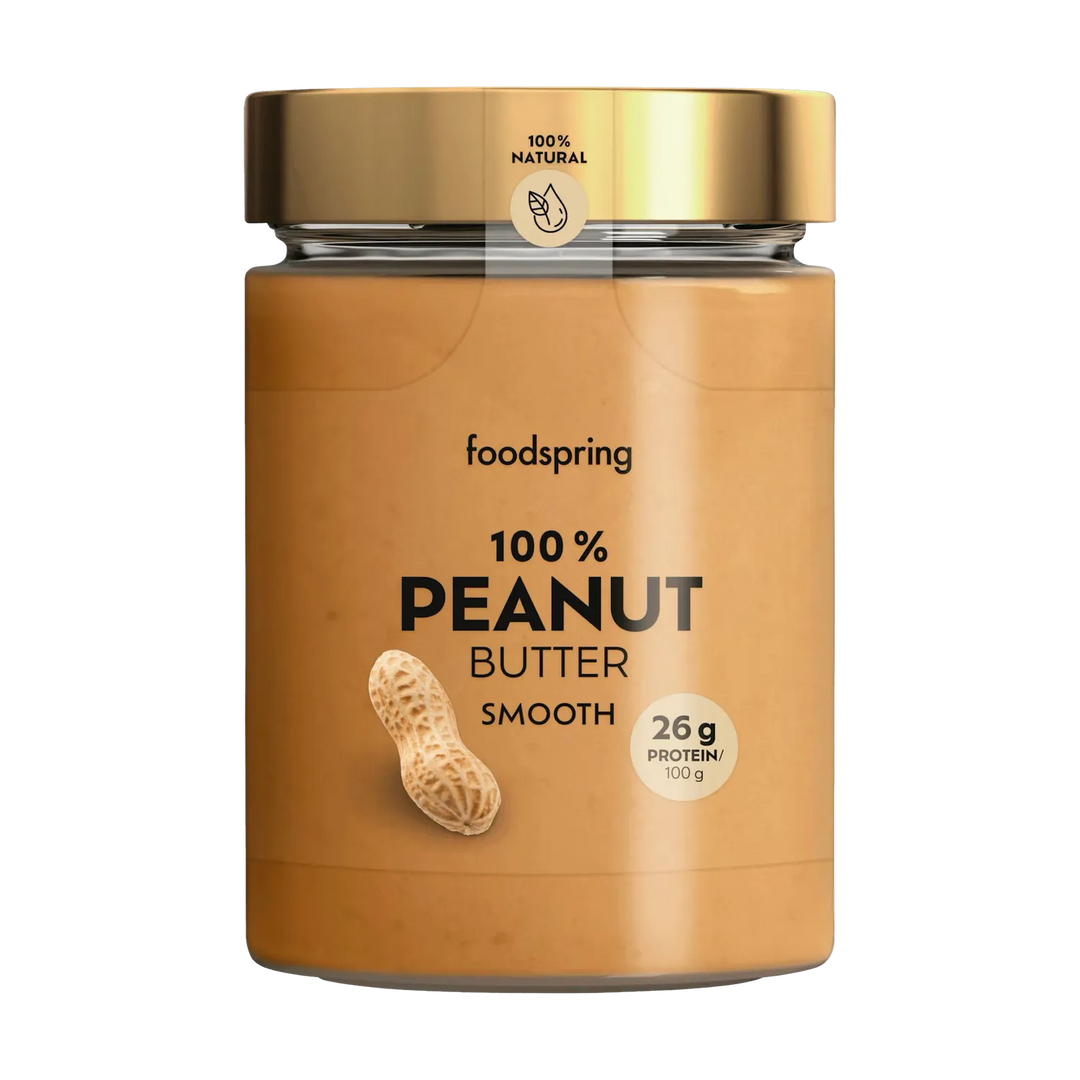 Smooth and creamy Foodspring Peanut Butter in a 300g jar