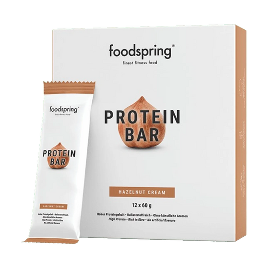 

A close-up image of the Foodspring Protein Bar, a 60g nutritious snack ideal for post-workout recovery and on-the-go energy