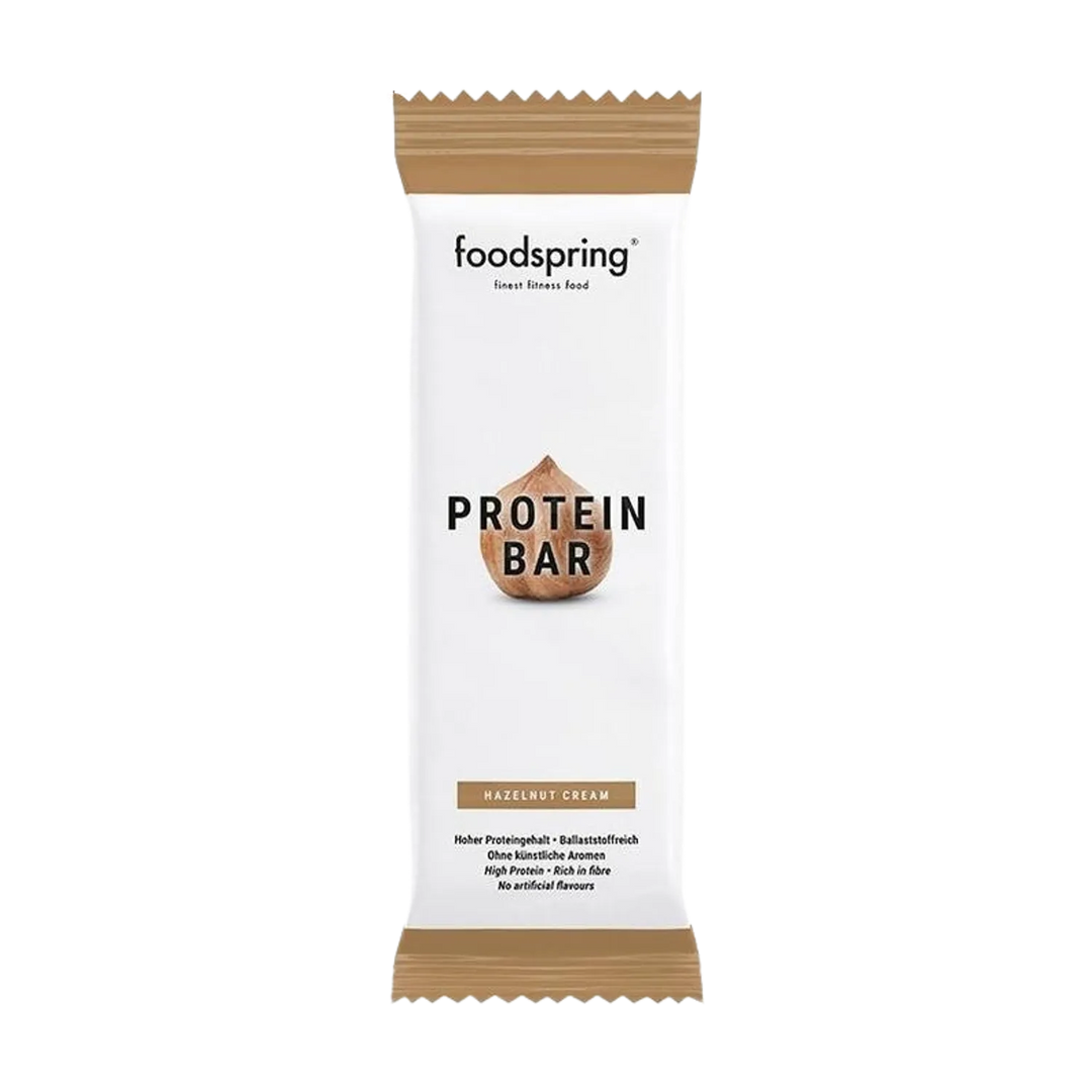 High-protein Foodspring Protein Bar weighing 60g, perfect for post-workout recovery