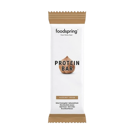 High-protein Foodspring Protein Bar weighing 60g, perfect for post-workout recovery