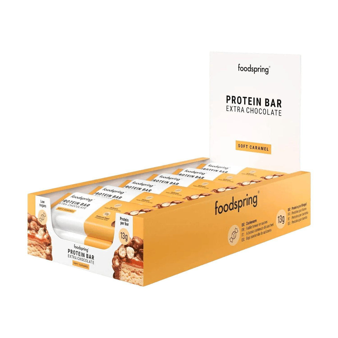 Foodspring Protein Bar Extra Chocolate | 45g - 12x45g / Soft Caramel - fitgrade.ch