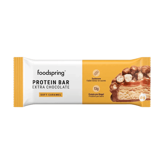 Foodspring Protein Bar Extra Chocolate | 45g - 45g / Soft Caramel - fitgrade.ch