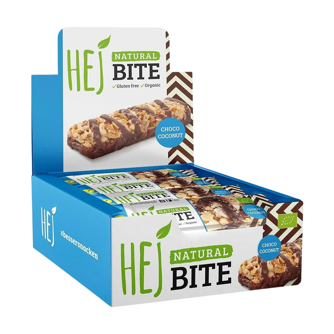 Close-up of delicious and nutritious HEJ Natural Bite (Bio) bar with natural goodness