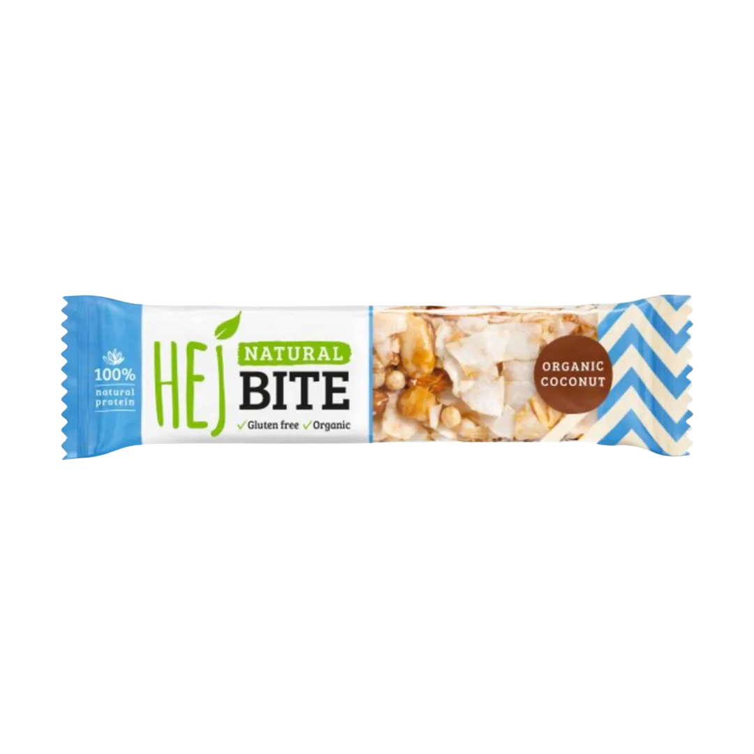 HEJ Natural Bite (Bio) product images alt texts:
Healthy organic fruit and nut bar with chia seeds and almonds