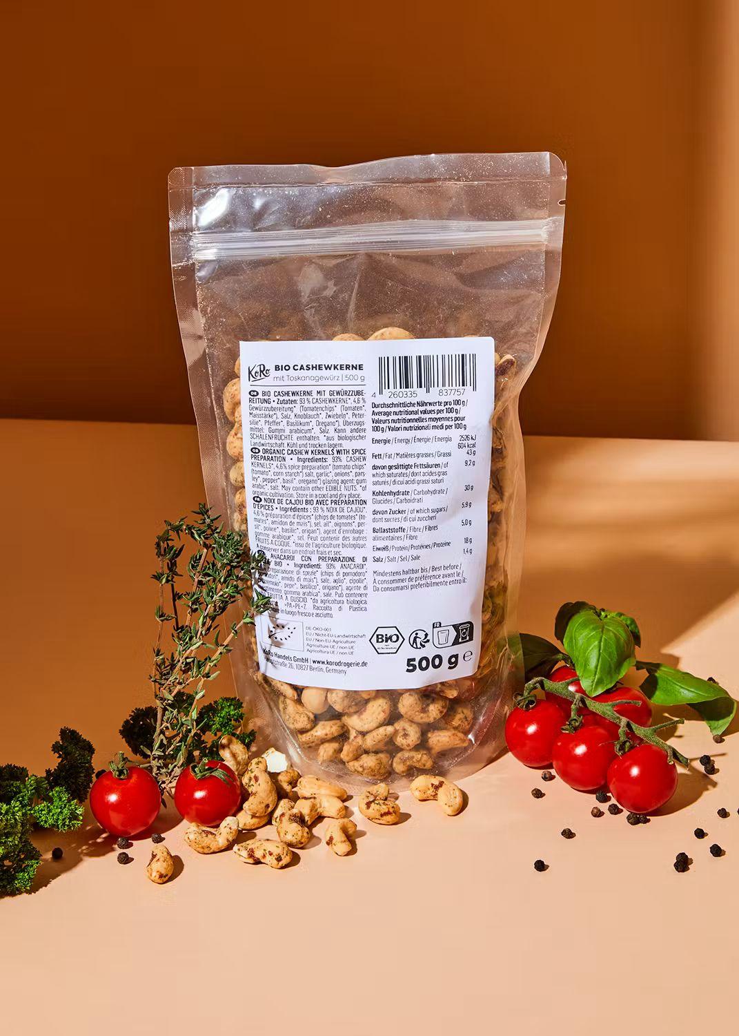 KoRo Bio Cashewkerne mit Toskanagewürz | 500g - 1kg - fitgrade.ch