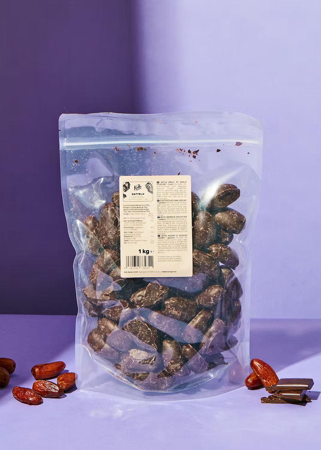 KoRo Datteln in Zartbitterschokolade | 1kg: Delicious, organic dates coated in rich, dark chocolate