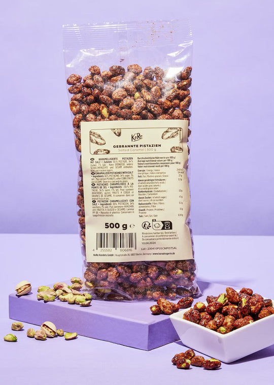 KoRo Gebrannte Pistazien Salted Caramel | 500g - Delicious roasted pistachios coated in rich salted caramel flavoring