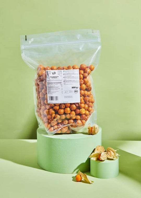 KoRo Gepuffte Bio Physalis in 500g package on white background