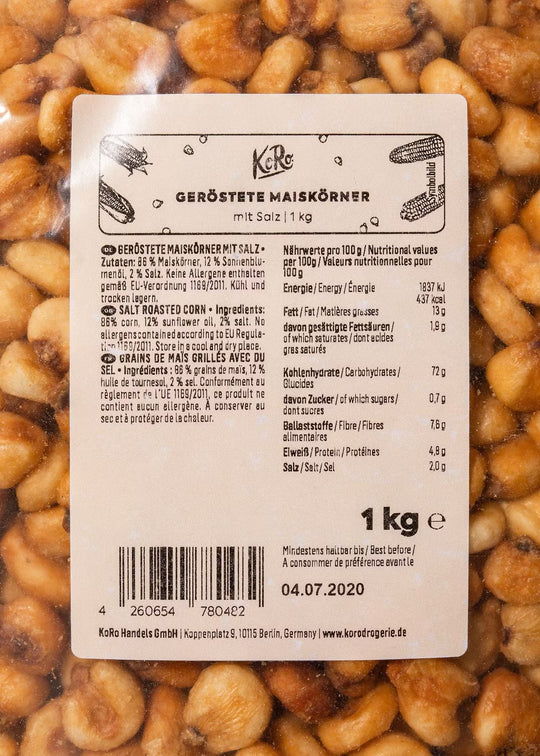 KoRo Geröstete Maiskörner | 1kg product image showcasing delicious and crunchy roasted corn kernels in a convenient 1kg packaging