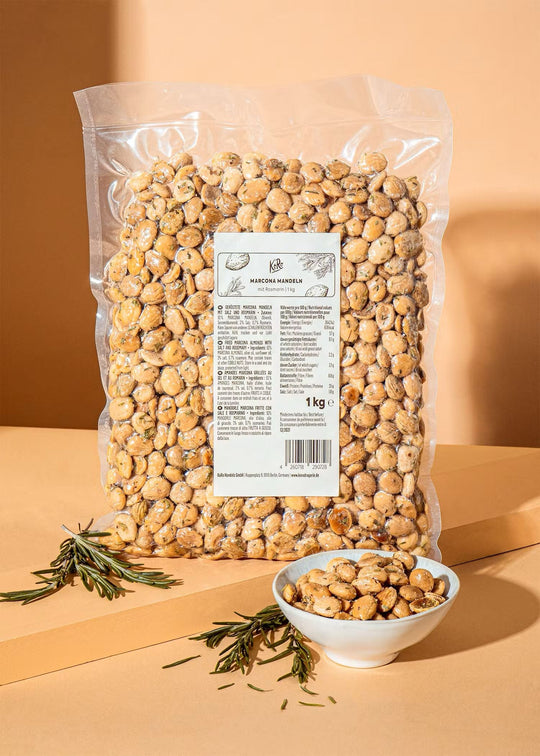 Delicious and aromatic KoRo Marcona almonds with rosemary in a 1kg pack