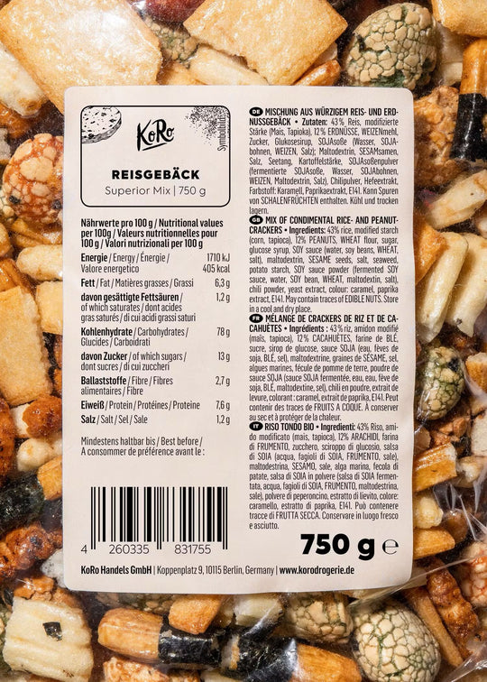 750g of KoRo Reisgebäck Superior Mix, a delicious and crunchy snack