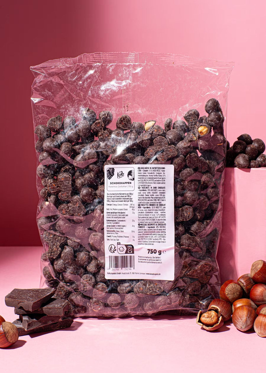 KoRo Schokohappen Haselnuss | 750g - Delicious hazelnut chocolate bites in a large 750g pack