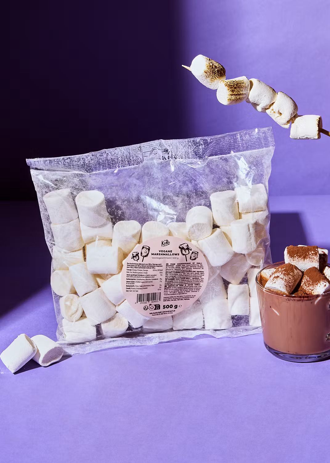 Vegan marshmallows in a 500g pack, perfect for sweet treats