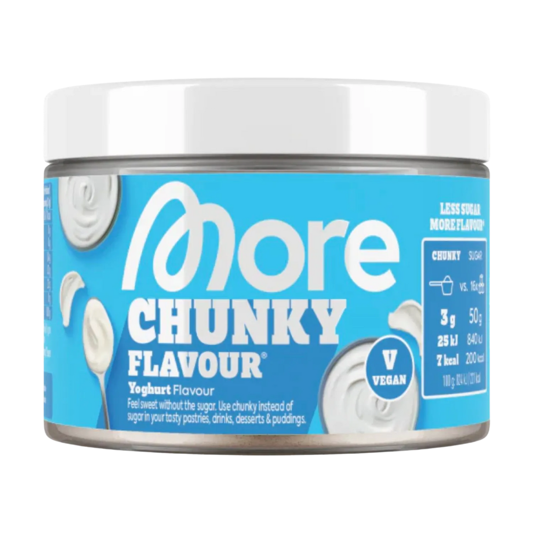 More Nutrition Chunky Flavour 150g product packaging on white background with natural ingredients and nutritional content information
