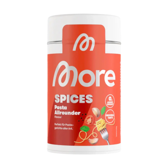 A close-up image of More Nutrition More (not) Spices 110g product packaging with a vibrant and modern design, featuring the brand logo and product name in bold lettering