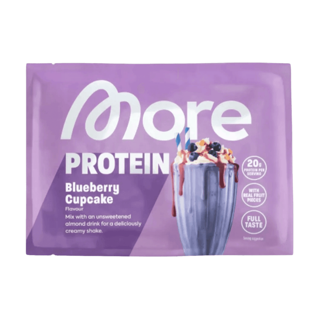 A close-up image of a sample packet of More Nutrition Total Protein, containing 30g of protein