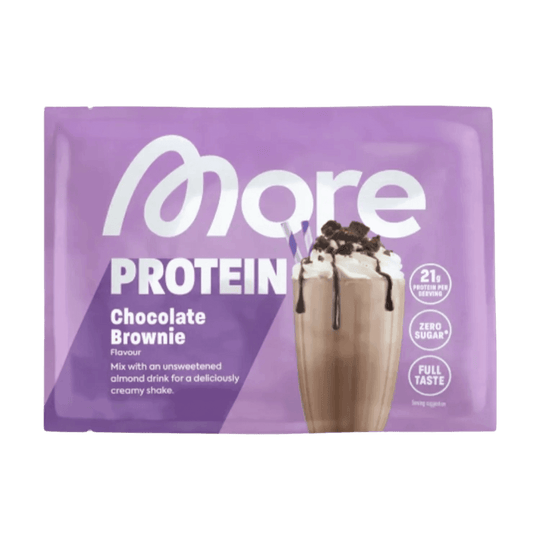 A close-up image of a sample package of More Nutrition Total Protein, containing 30g of protein
