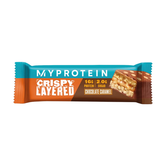 Myprotein Crispy Layered Bar, a 58g protein snack with delicious flavors