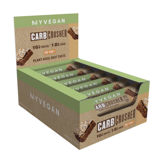  Vegan Carb Crusher in salted caramel flavor, suitable for plant-based diet and post-workout snack