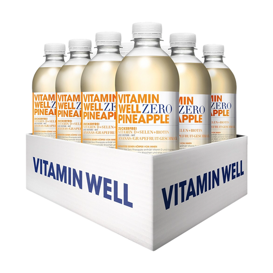 Refreshing Vitamin Well Pineapple drink in a clear 500ml bottle