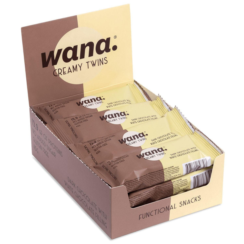 Wana - Creamy twins | 45g - 12x45g / Dark Chocolate & Gianduja Filling - fitgrade.ch